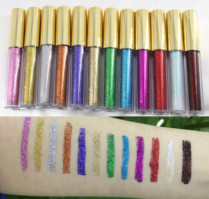 Plastic Bottle Eye Makeup Eyeliner 12 Color Glitter Eyeliner Logo Customized
